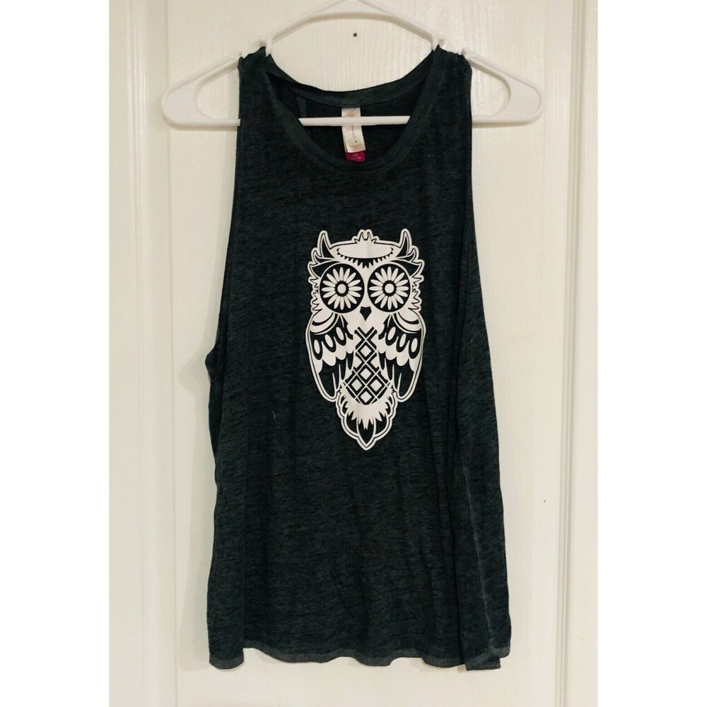 No Boundaries Women's Tank Top Owl Lightweight Sleeveless Comfy Black Size Large